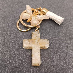 Resin Cross Butterfly Charm Keychain - White