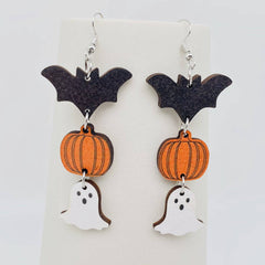 Ghost, Pumpkin, & Bat Wooden Earrings