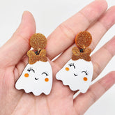 Cute White Ghost with Bow Post Earrings