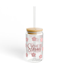 She Is Strong 16oz Glass Can