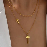 Layered Cross Necklace - Gold