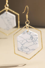 Natural Stone Hexagon Dangle Earrings