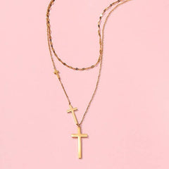Layered Cross Necklace - Gold