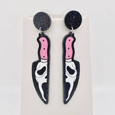 Ghost Face Pink Knife Post Earrings