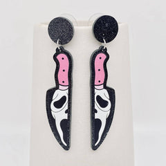 Ghost Face Pink Knife Post Earrings