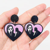 Ghost Face Acrylic Heart-Shaped Earrings