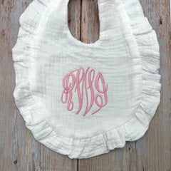 Monogrammed Muslin Ruffle Baby Bib