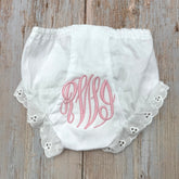 Monogrammed White Bloomers | 0-3 Months