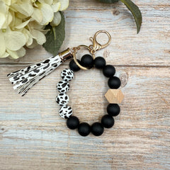 Wristlet Keychain | Black & White Cow Print