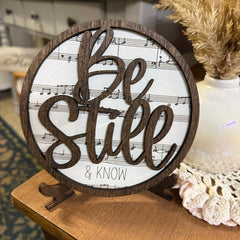 Be Still & Know Lyric Wood Sign | Espresso