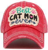 Best Cat Mom Ever Vintage Washed Baseball Hat