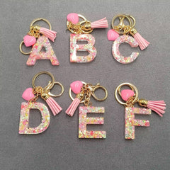 Resin Sequin Star Keychains with Tassel | Pink