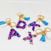 Resin Confetti Keychains with Tassel | Blue