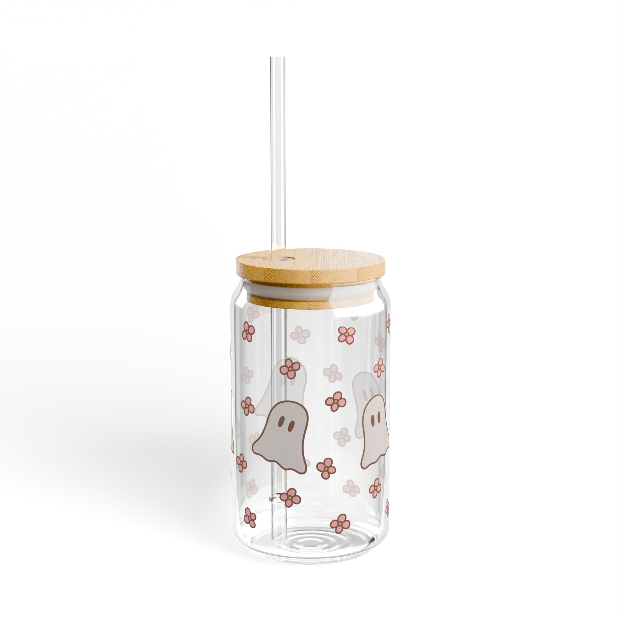Boho Ghost Halloween 16oz Glass Can