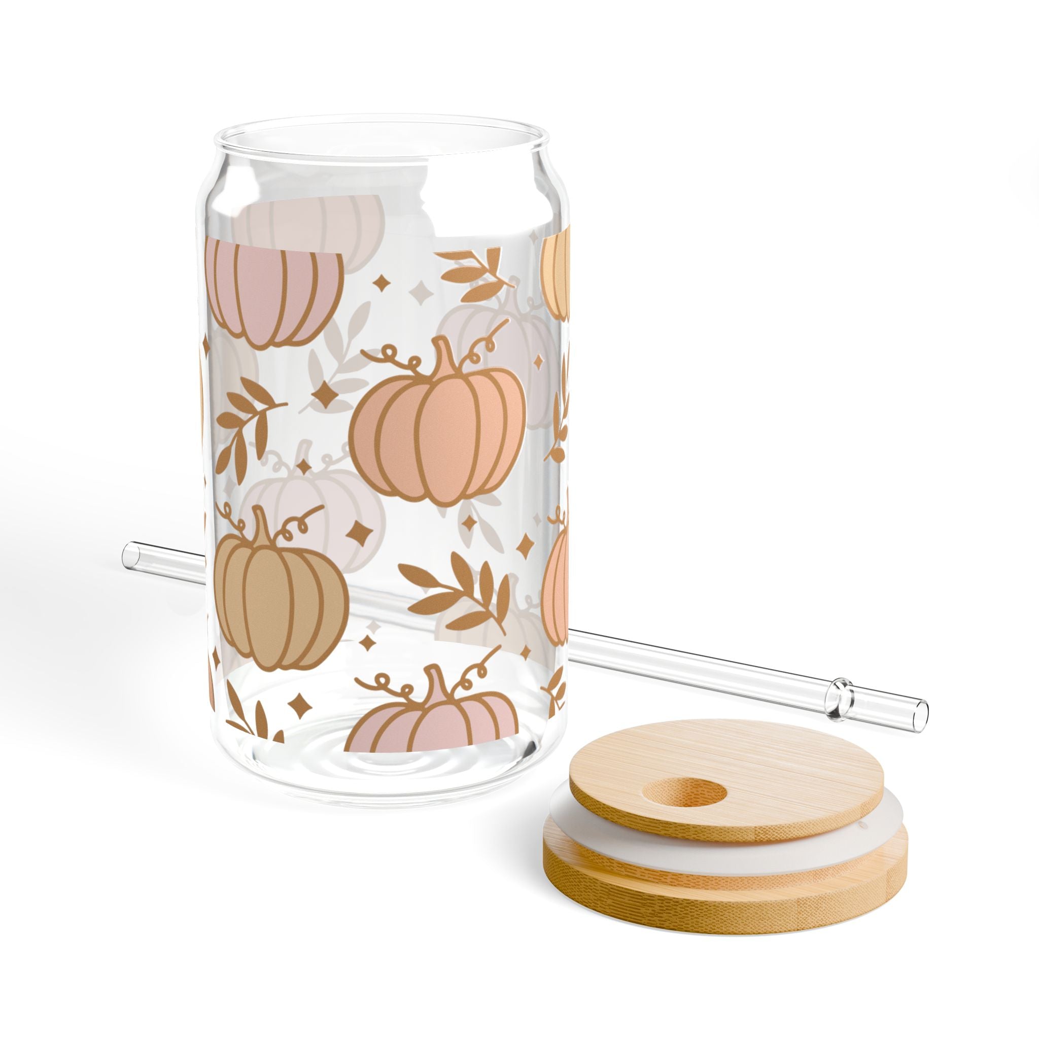 Pastel Pumpkins Fall 16oz Glass Can