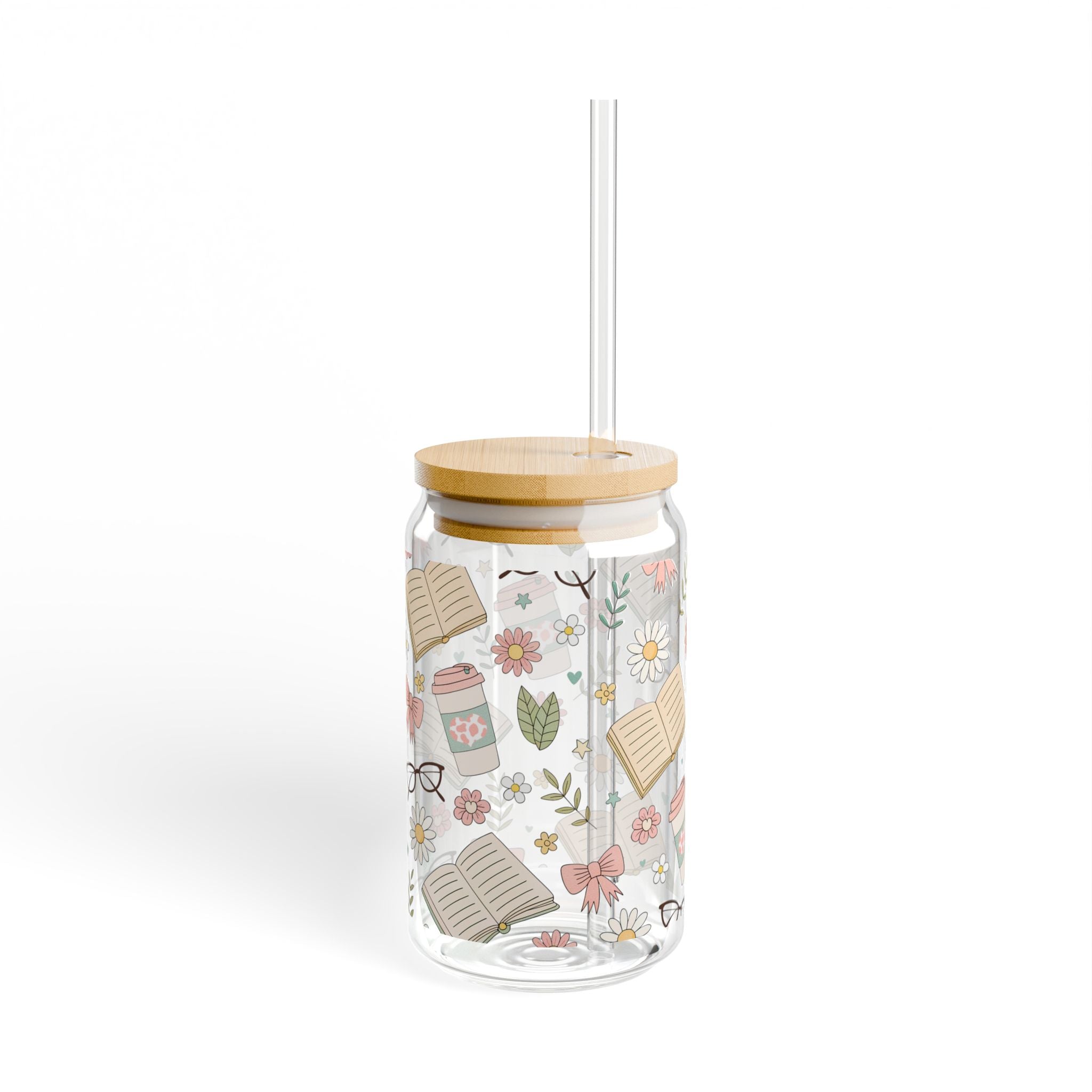 Floral Bookish 16oz Glass Can
