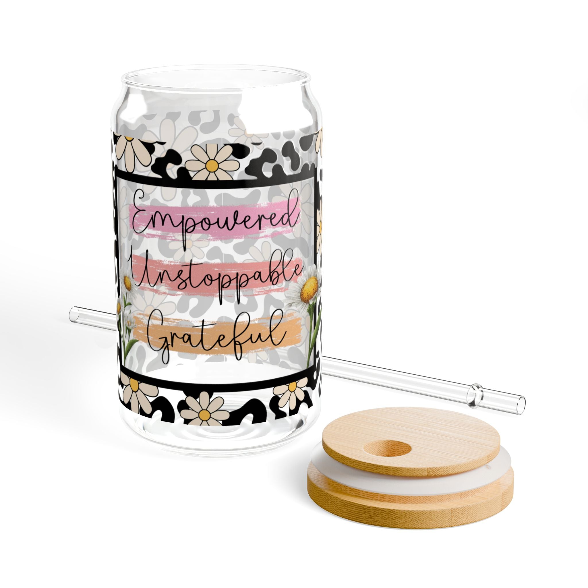 Empowered Unstoppable Grateful 16oz Glass Can