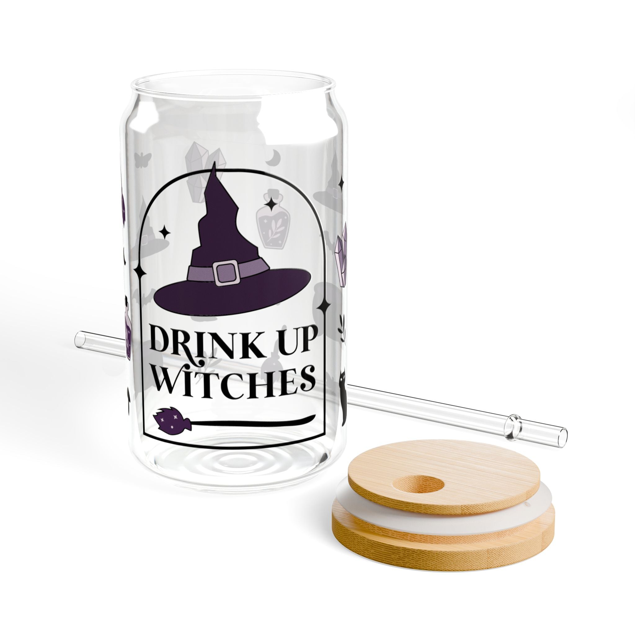 Drink Up Witches Halloween 16oz Glass Can