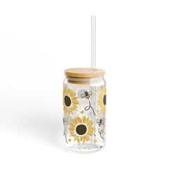 Sunflowers & Bees 16oz Glass Can