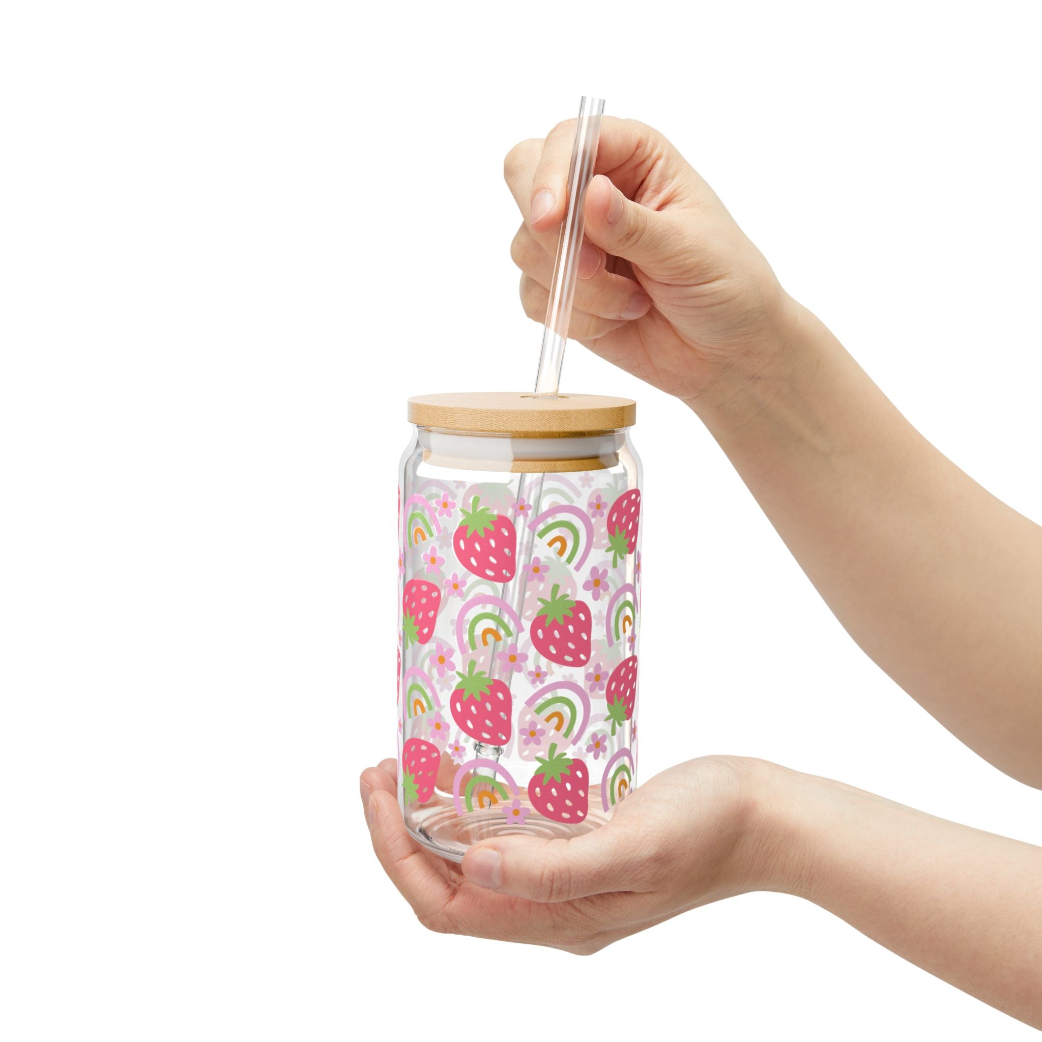 Strawberries And Rainbows 16oz Glass Can