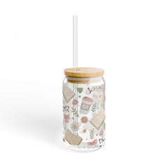 Floral Bookish 16oz Glass Can