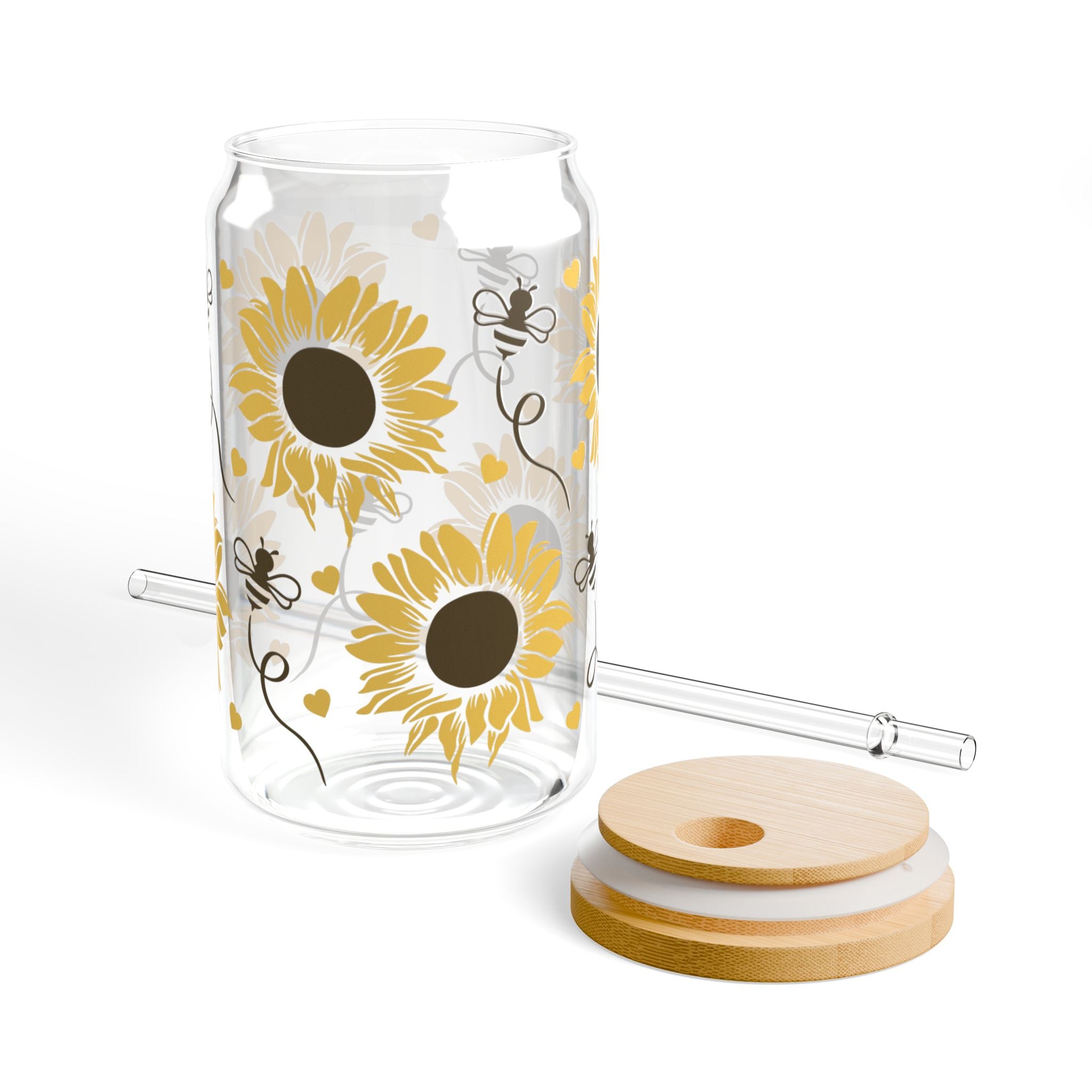 Sunflowers & Bees 16oz Glass Can