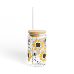 Sunflowers & Bees 16oz Glass Can