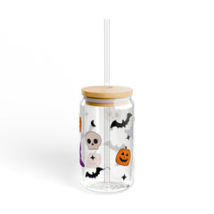 Pumpkin Skull Halloween 16oz Glass Can