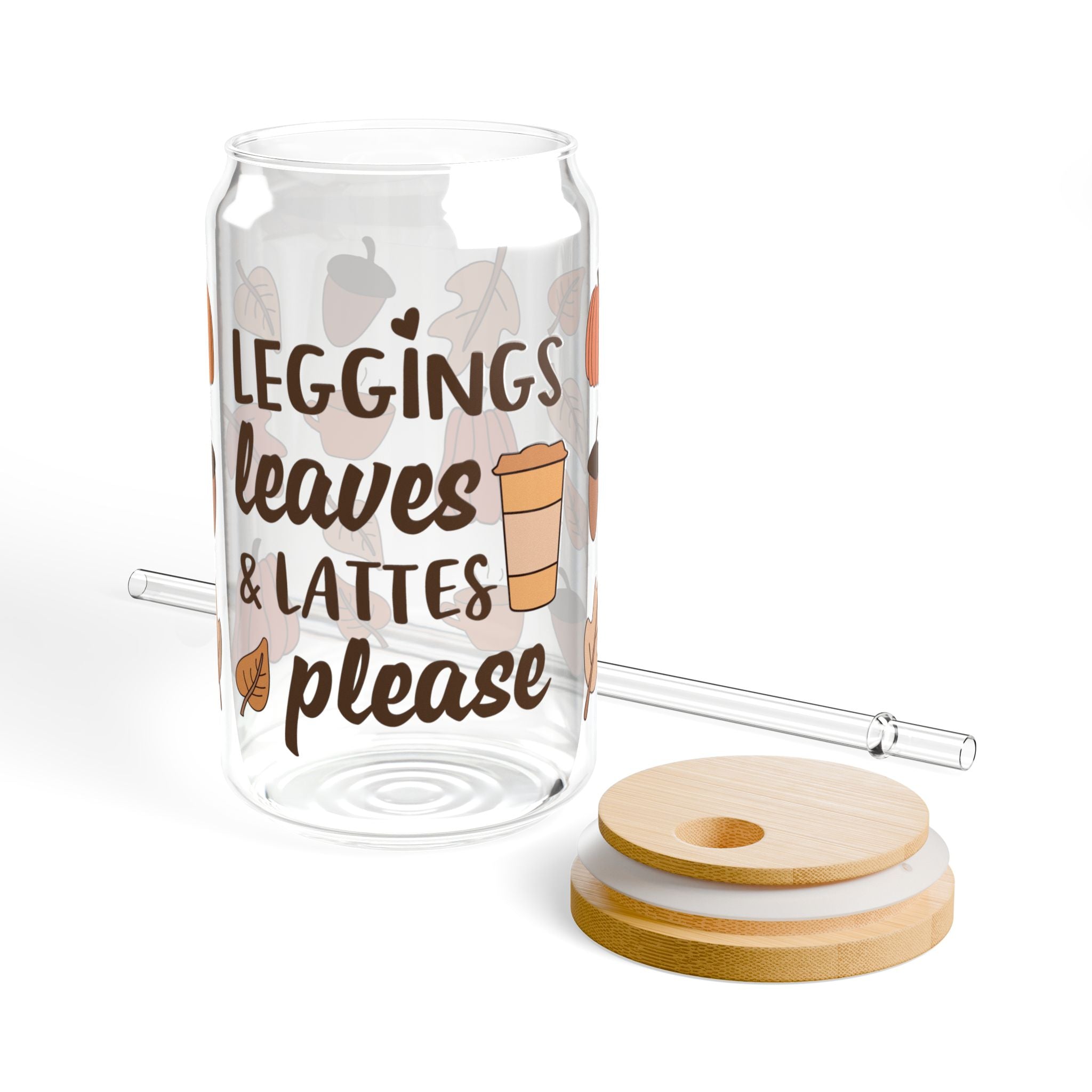 Leggings Leaves And Lattes Please Fall 16oz Glass Can