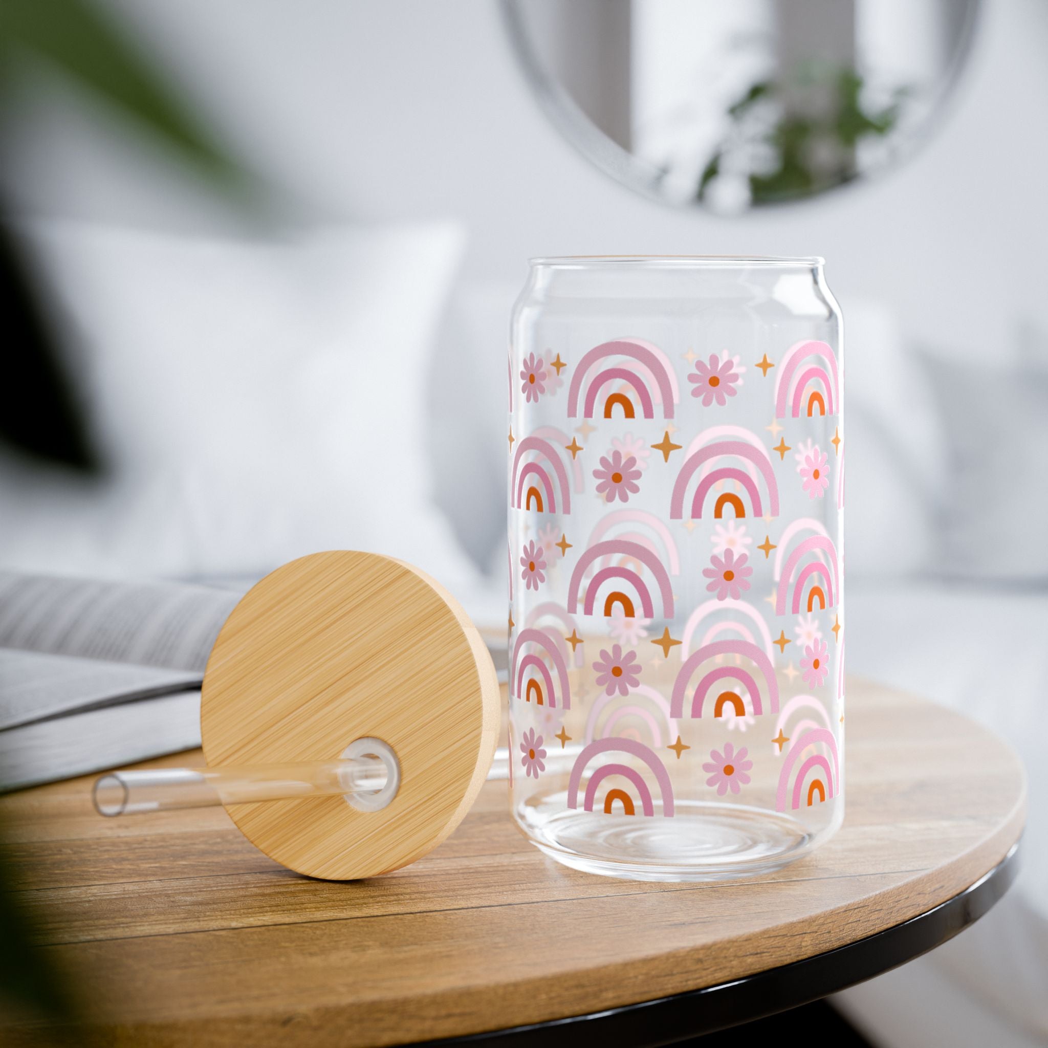 Boho Rainbows 16oz Glass Can