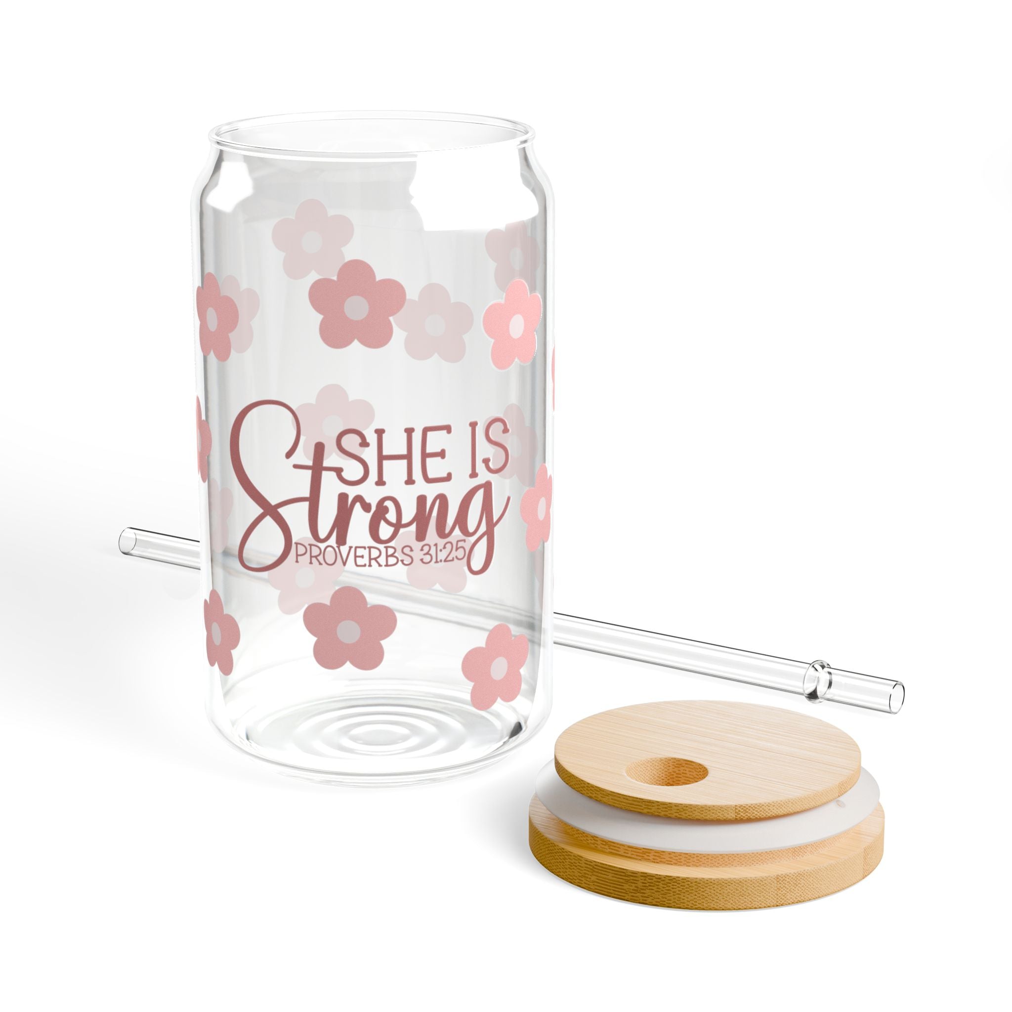 She Is Strong 16oz Glass Can