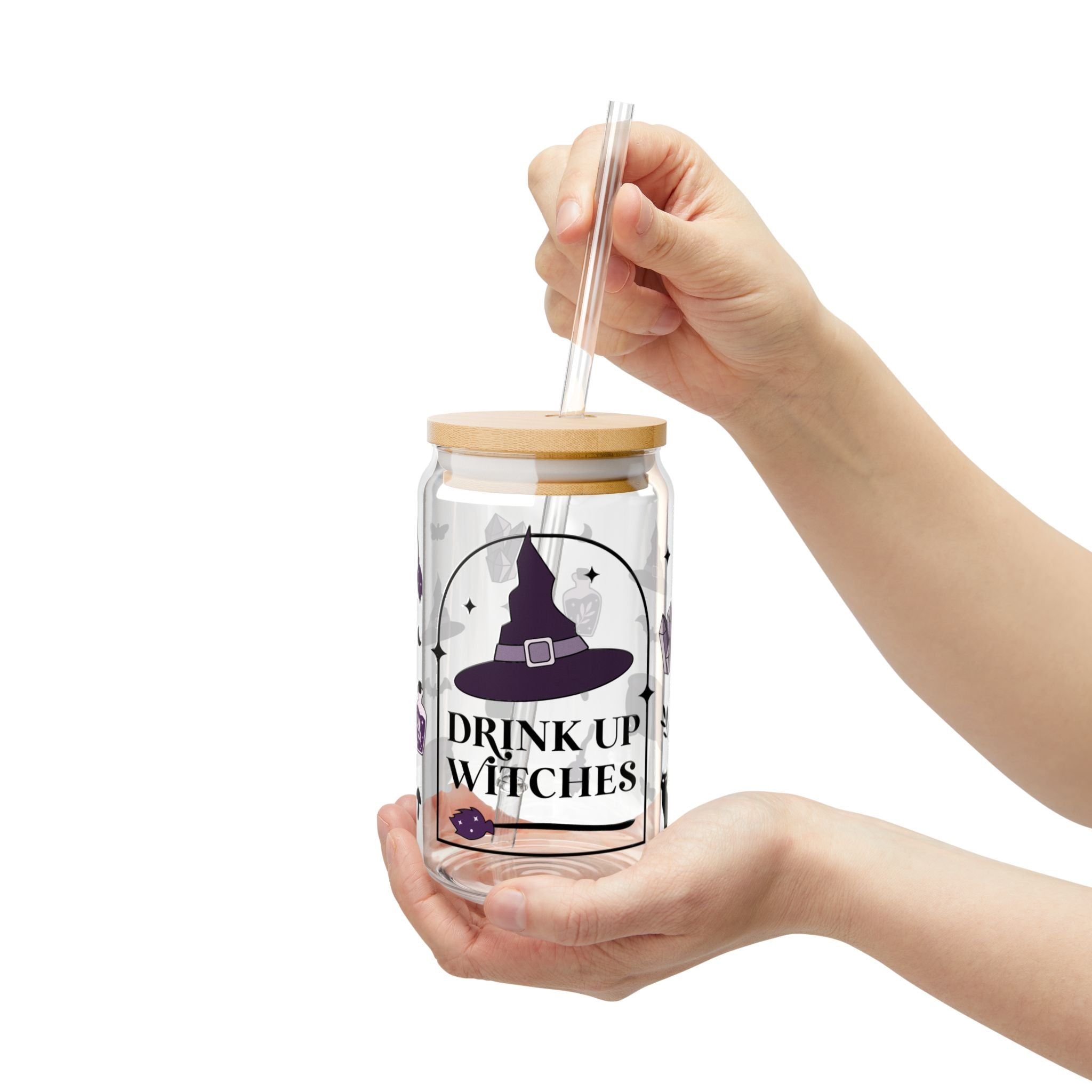 Drink Up Witches Halloween 16oz Glass Can