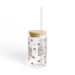 Boho Ghost Halloween 16oz Glass Can