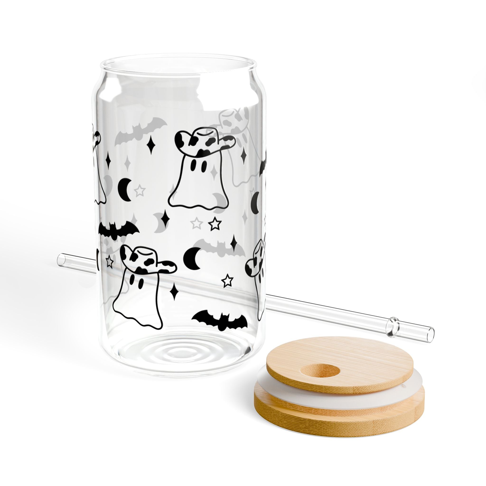 Cowboy Ghost Halloween 16oz Glass Can