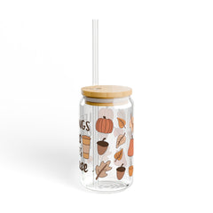 Leggings Leaves And Lattes Please Fall 16oz Glass Can