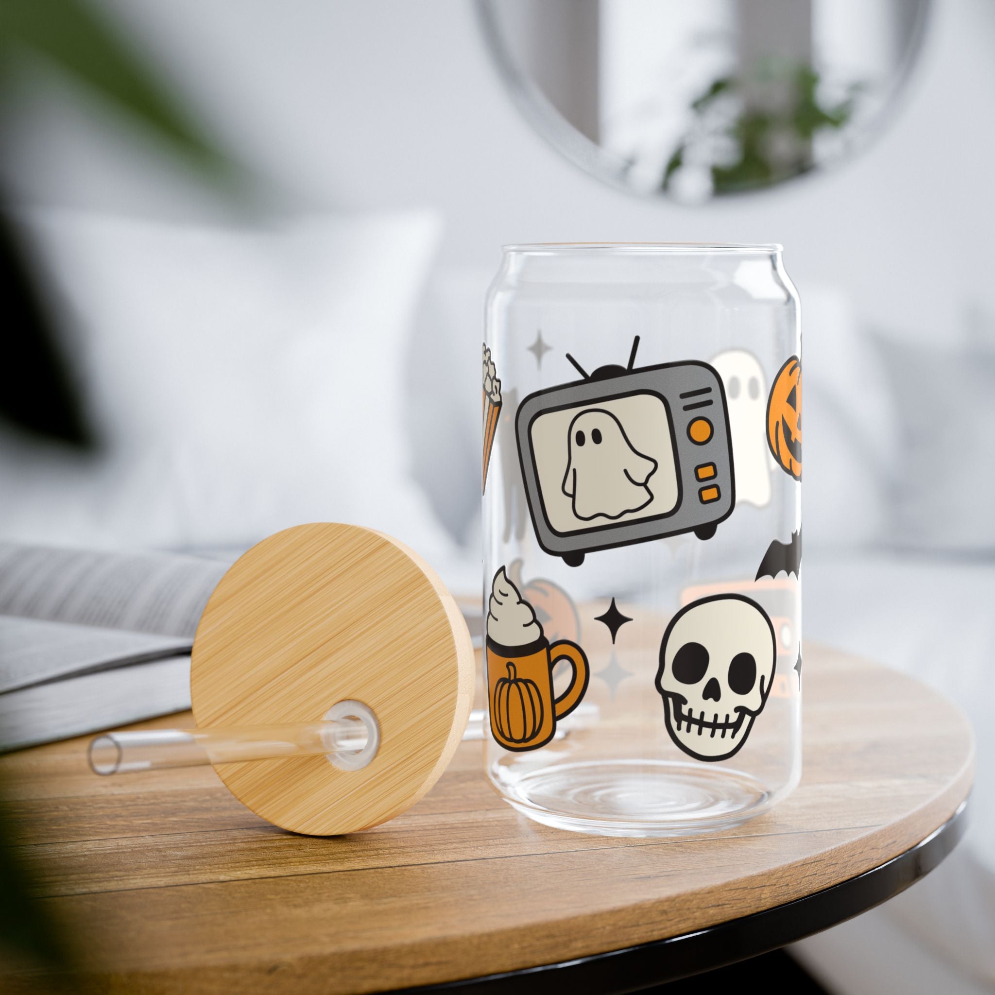 Retro Halloween 16oz Glass Can