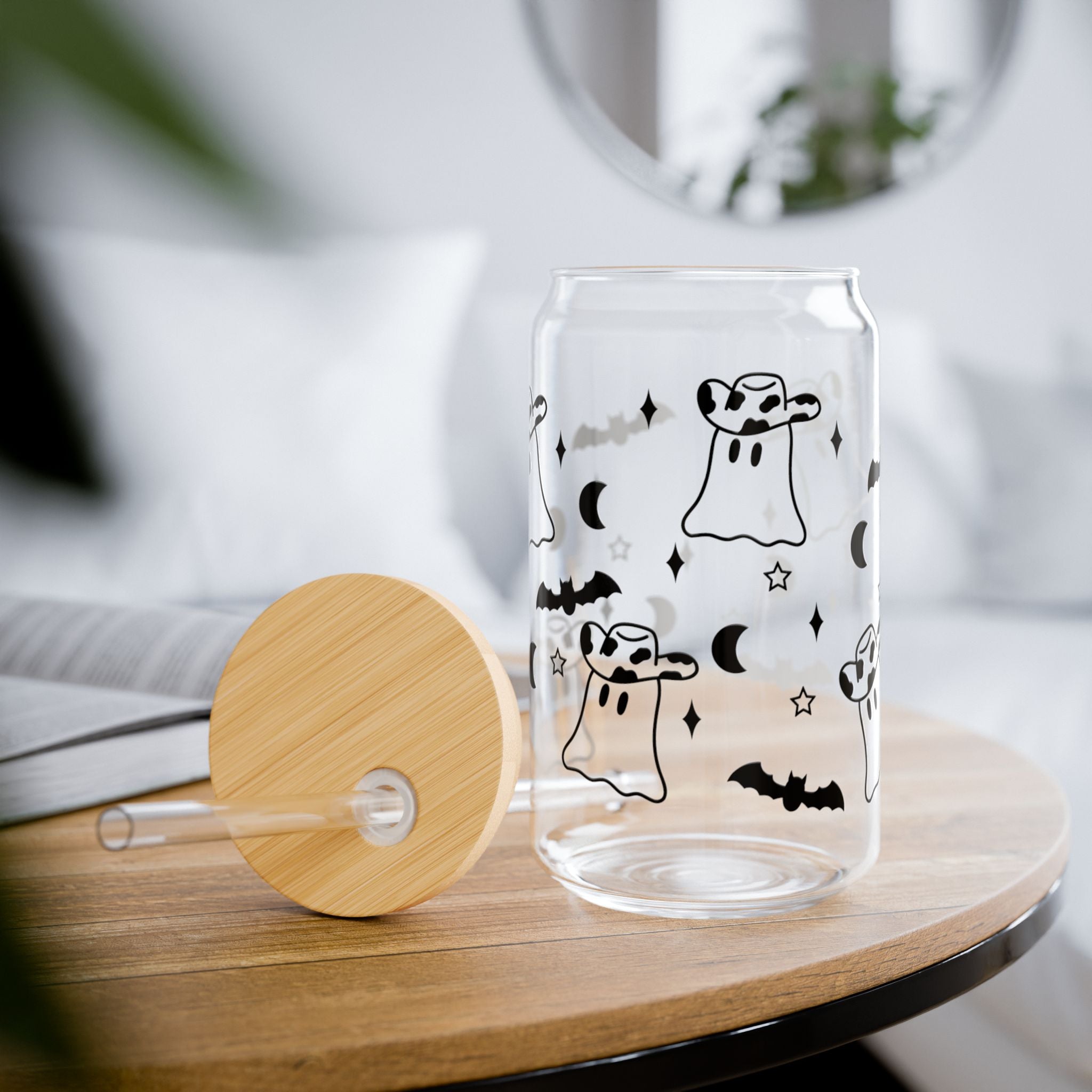 Cowboy Ghost Halloween 16oz Glass Can