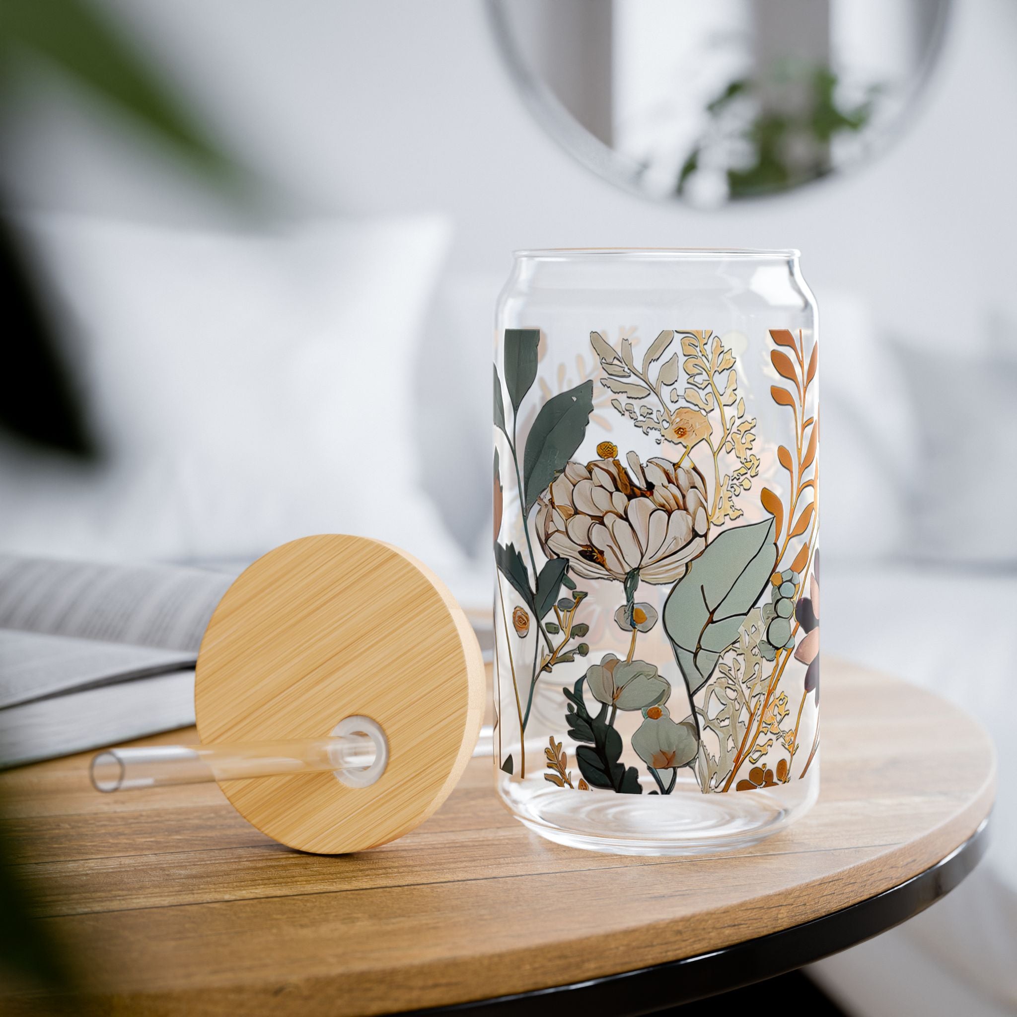 Vintage Floral 16oz Glass Can