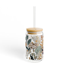 Vintage Floral 16oz Glass Can