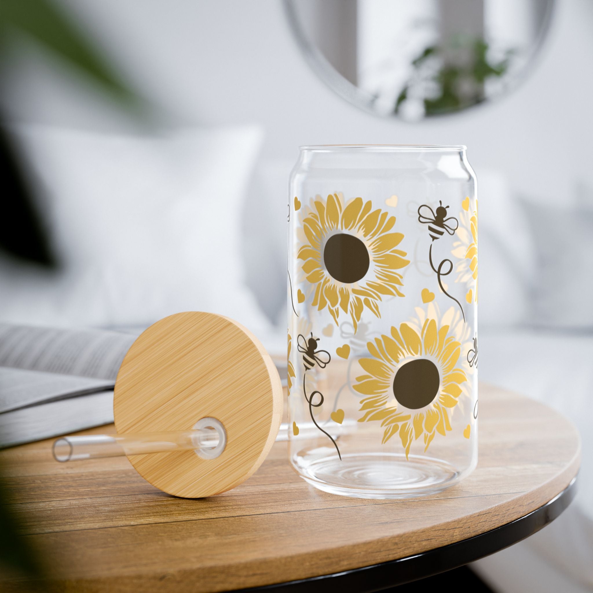 Sunflowers & Bees 16oz Glass Can