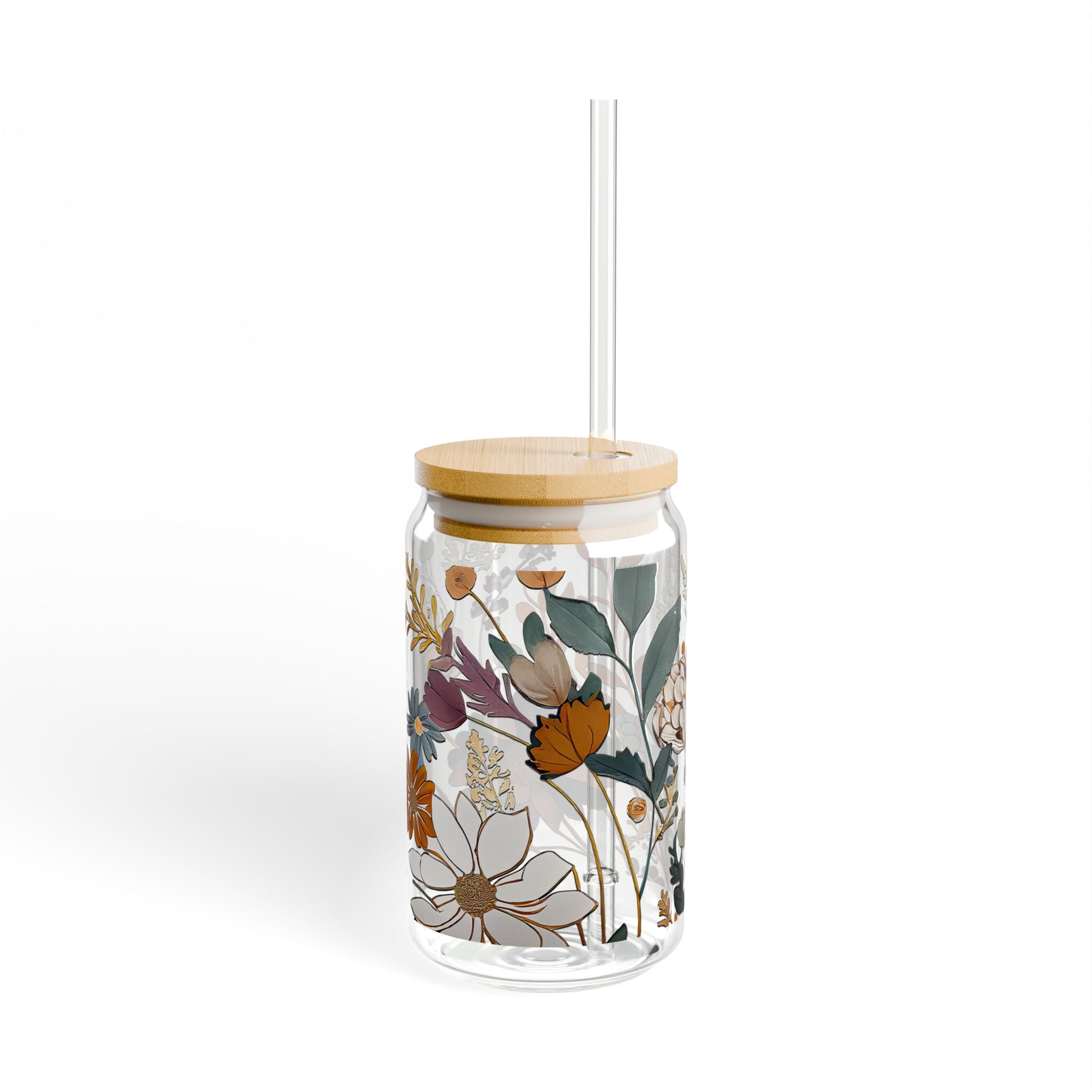 Vintage Floral 16oz Glass Can