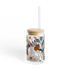Vintage Floral 16oz Glass Can