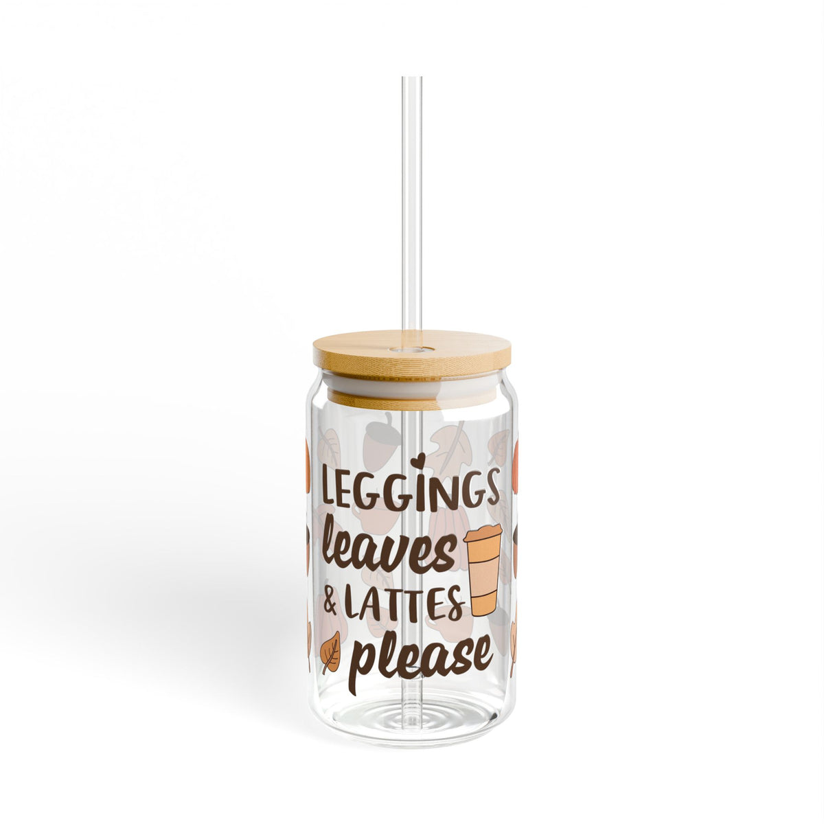 Leggings Leaves And Lattes Please Fall 16oz Glass Can
