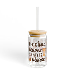 Leggings Leaves And Lattes Please Fall 16oz Glass Can