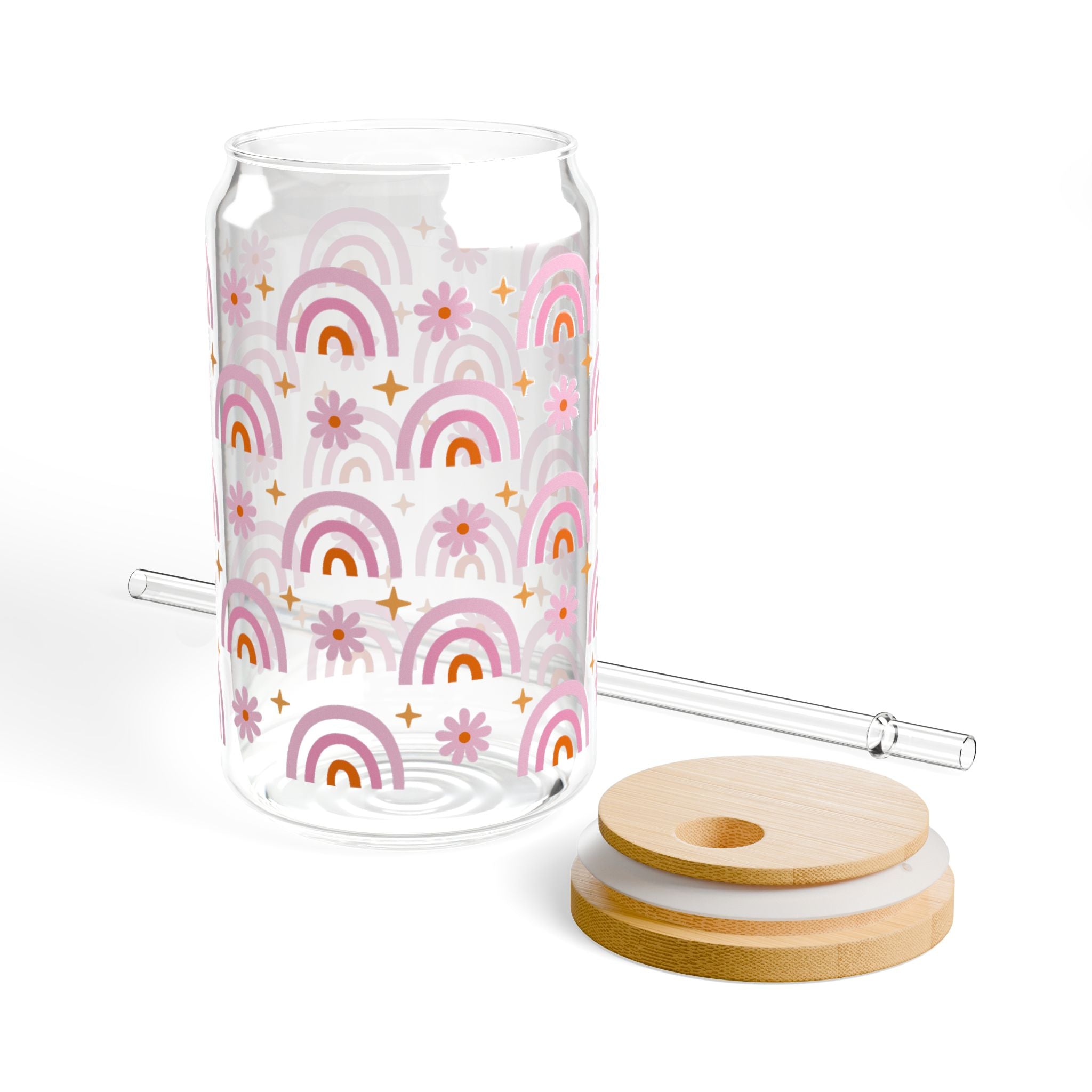 Boho Rainbows 16oz Glass Can