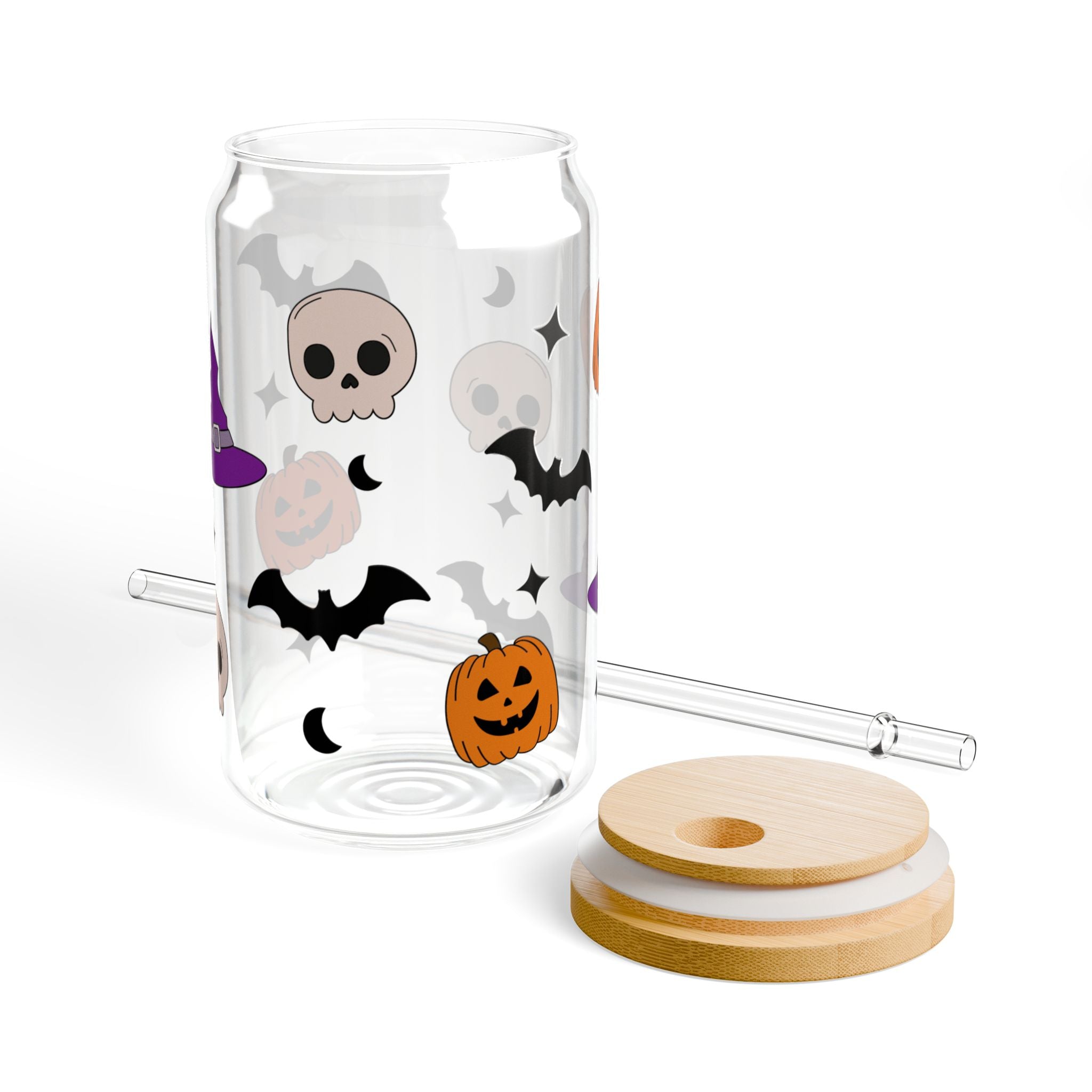 Pumpkin Skull Halloween 16oz Glass Can