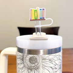 Straw Topper 3 pack | Bookish Theme, Pastel Books, Cute Dino