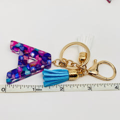 Resin Confetti Keychains with Tassel | Blue