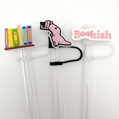 Straw Topper 3 pack | Bookish Theme, Pastel Books, Cute Dino