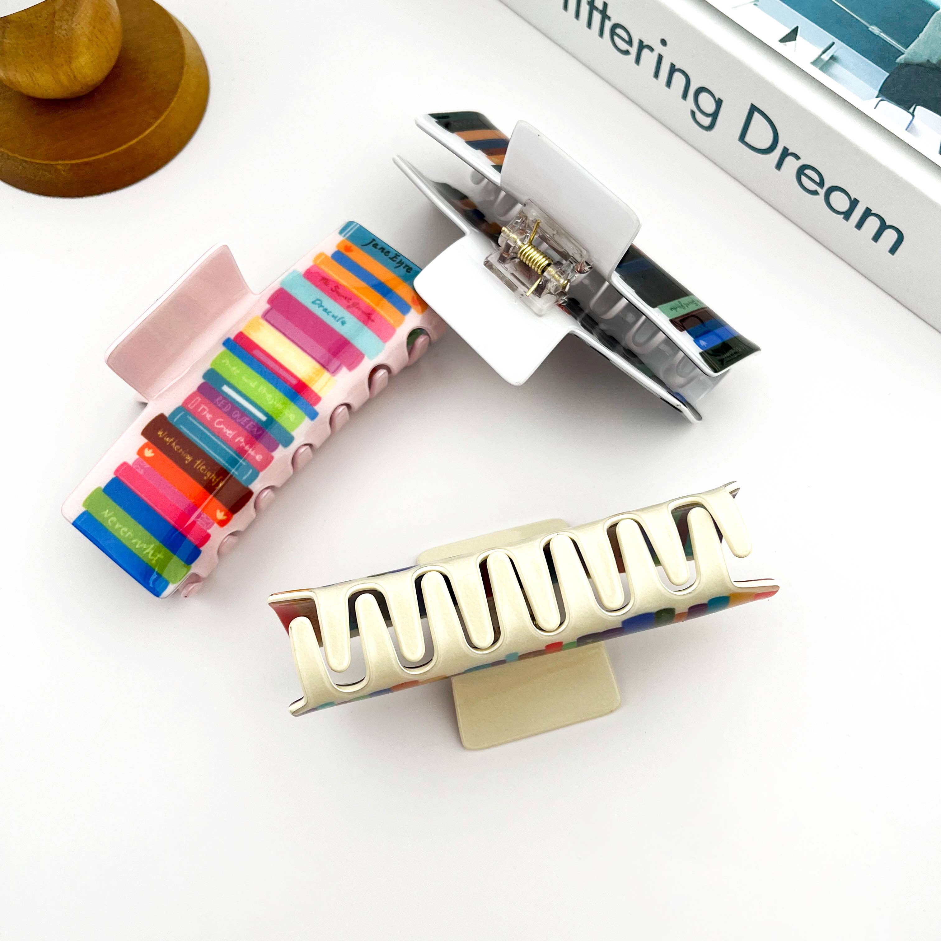 Colorful Stacked Books Hair Claw